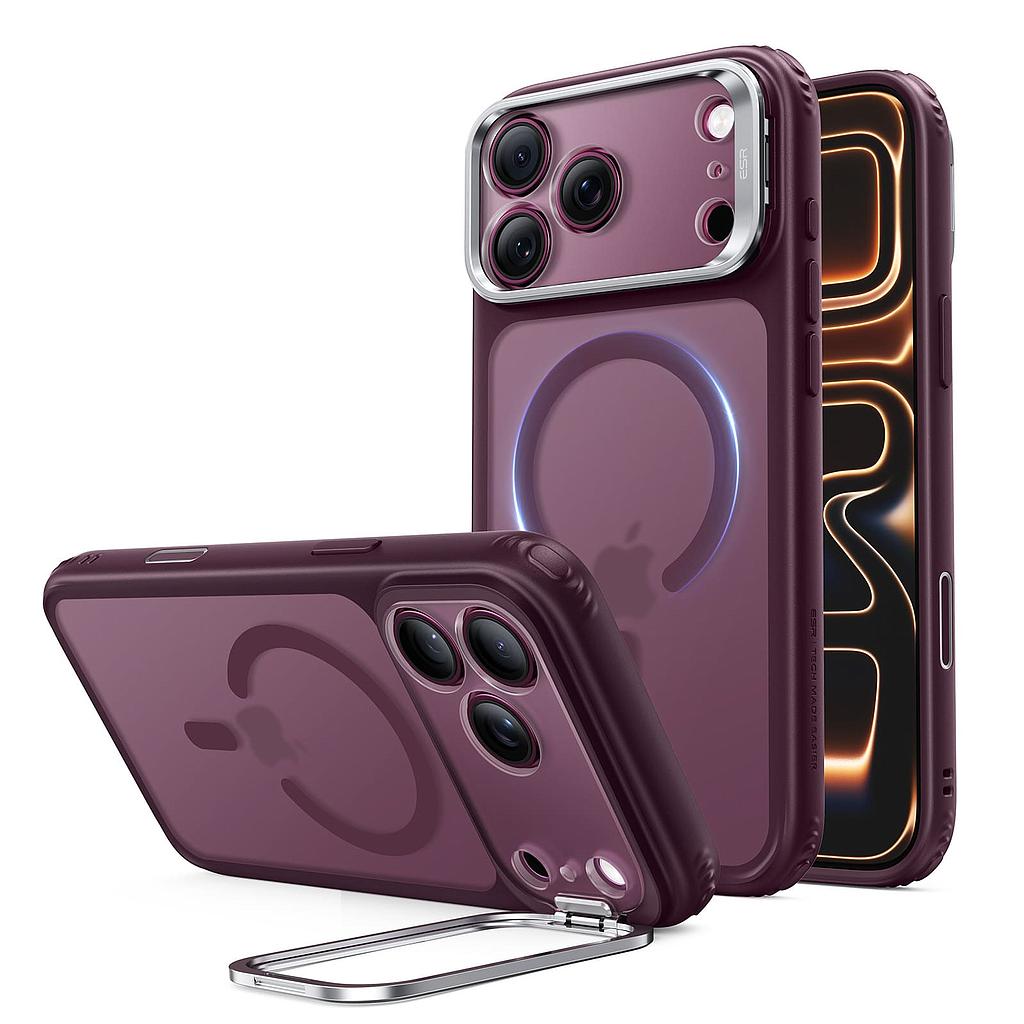 ESR iPhone 18 Pro Max/17 Pro Max Classic Hybrid Magnetic Case (Camera Control,Stash Stand) Frosted Red