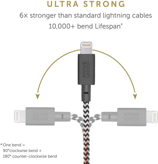 Native Union Belt Cable XL - USB A to Lightning 3M - Zebra