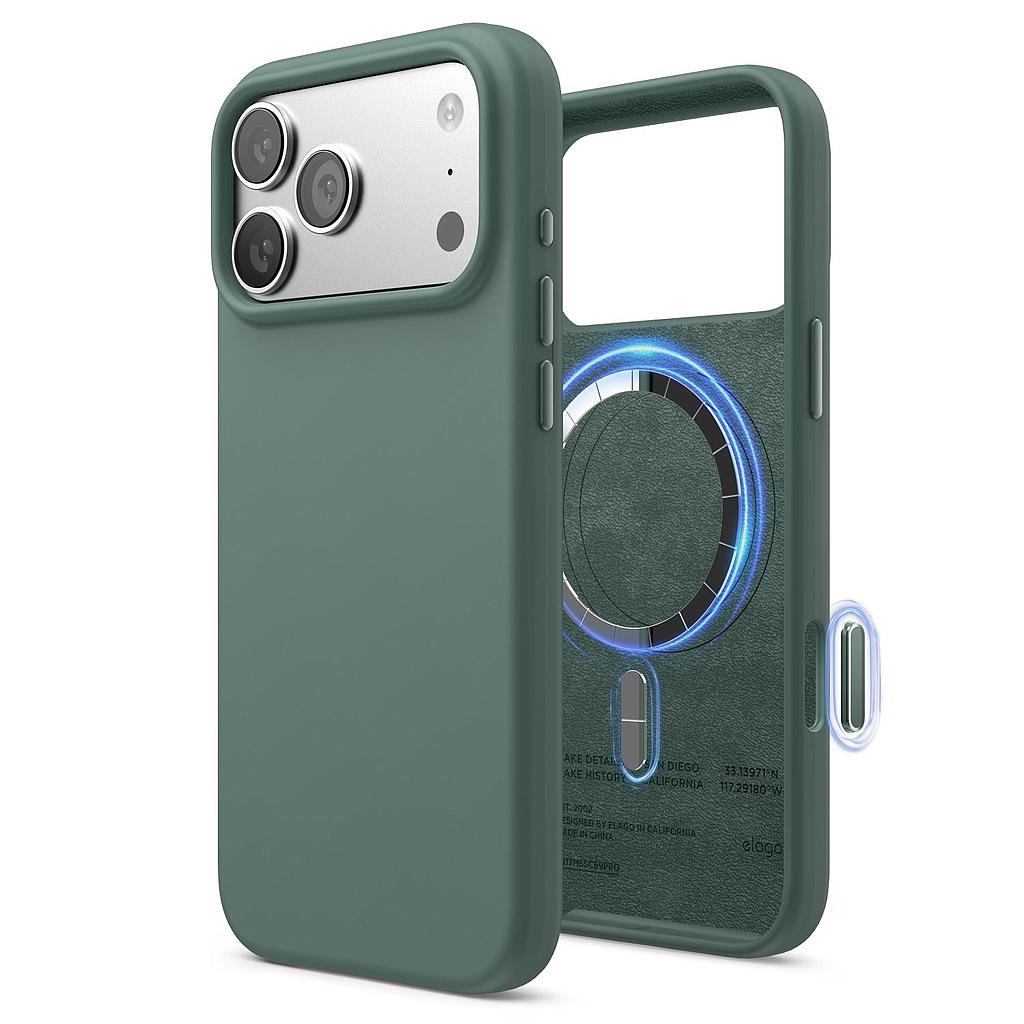 Elago iPhone 17P.Pm/18P.Pm Magnetic Silicone Case (Camera Control Key Included) - MIDNIGHT GREEN