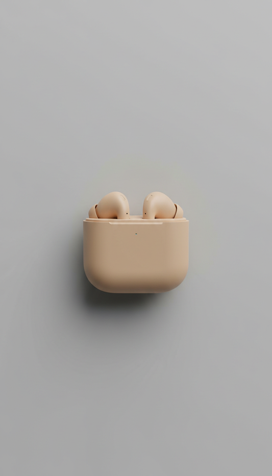 Wireless earbuds in matte-finish charging case