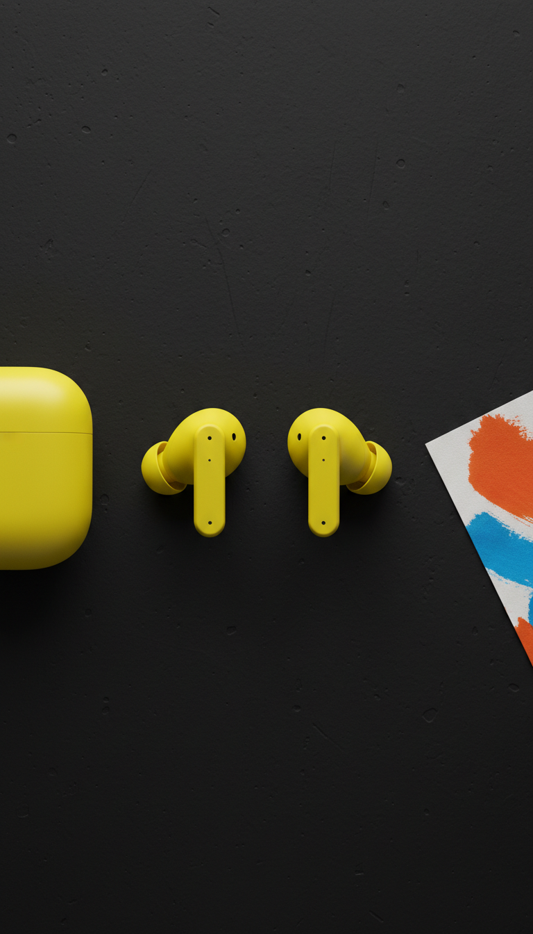 Graffiti Yellow compact wireless earbuds