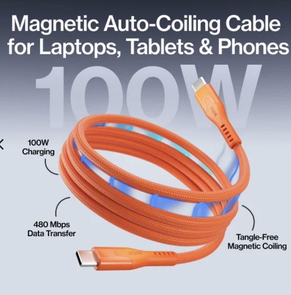 Statik MagStack Pro Magnetic 100w USB-C to C Cable 0.90C Orange