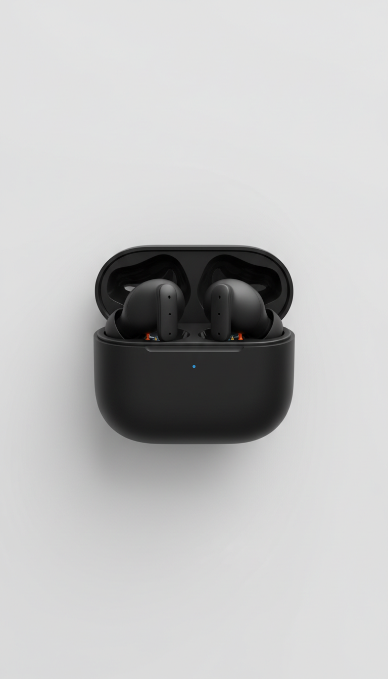 Compact wireless earbuds in shadow black