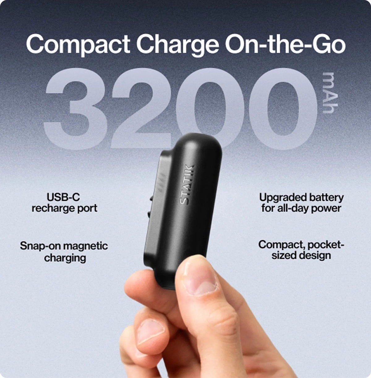 Statik Snap-N-Charge Power Bank 3200mAh - Universal USB-C, Lightning & Micro USB Magnetic Tips V3 Black