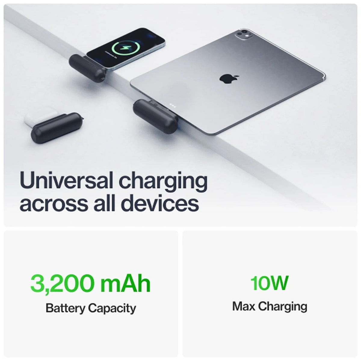 Statik Snap-N-Charge Power Bank 3200mAh - Universal USB-C, Lightning & Micro USB Magnetic Tips V3 Black