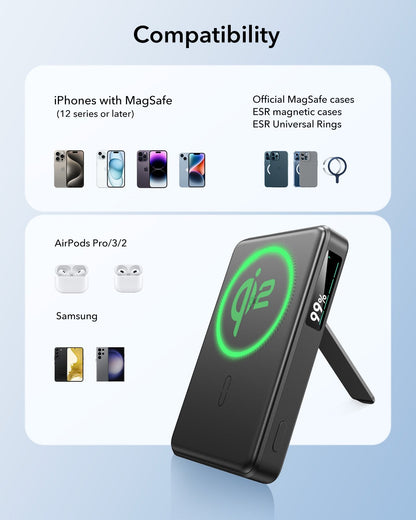 ESR Power Bank 10000mAh Qi2 MagSlim Kickstand Black