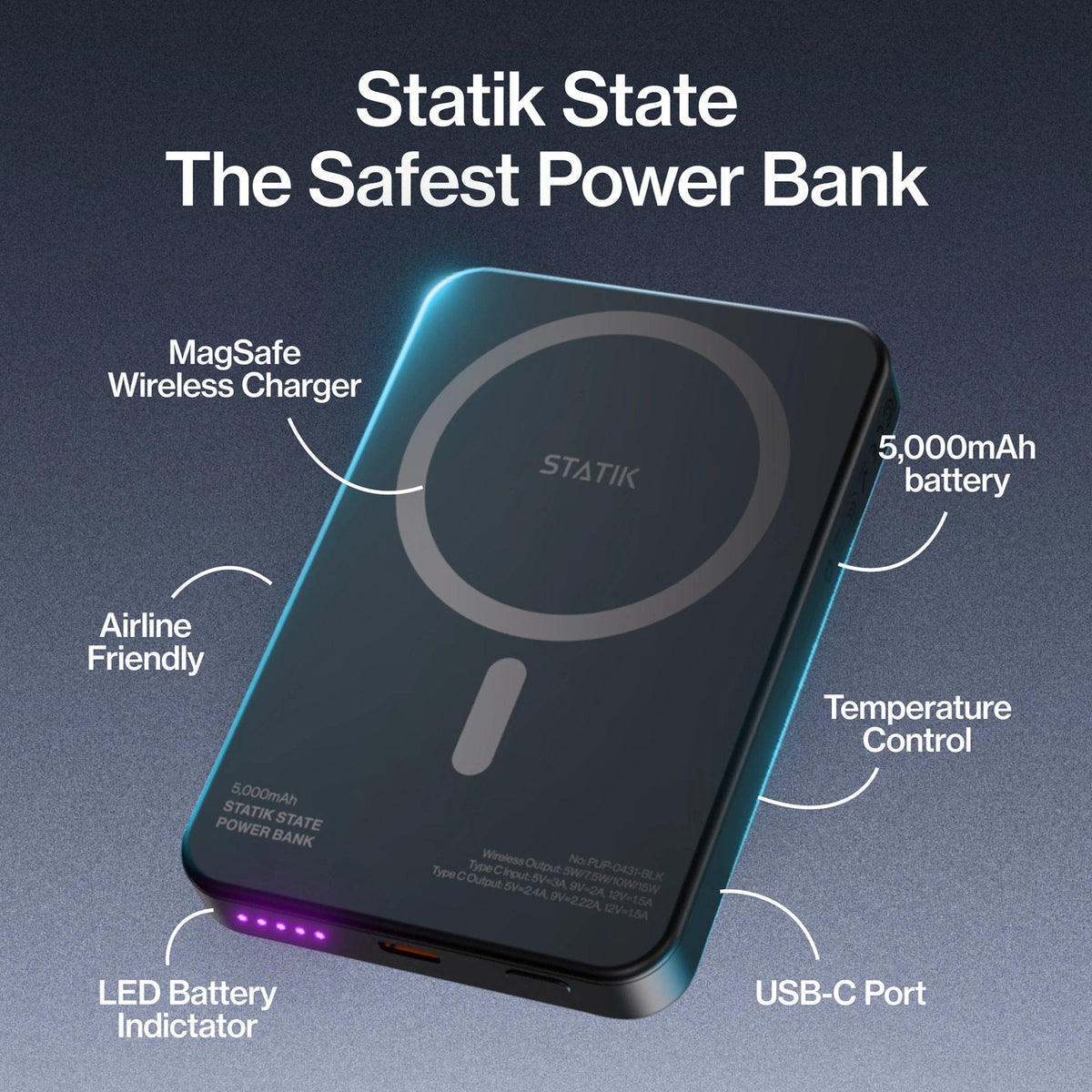 Statik MagSafe Power Bank with Semi-Solid Electrolyte Technology V2 5000mAh Black