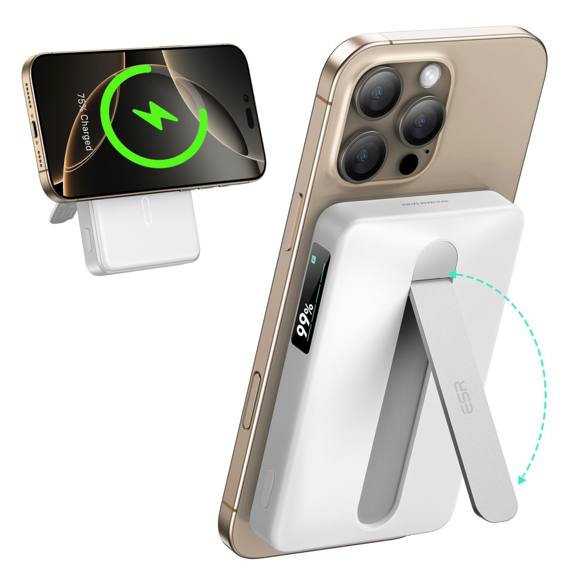 ESR Power Bank 10000mAh Qi2 MagSlim Kickstand White