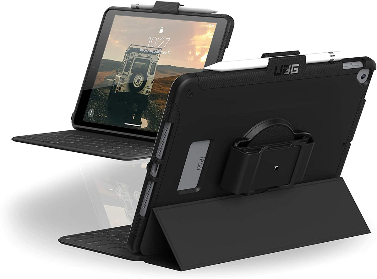 UAG Apple iPad 10.2/10.5" (7th, 8th & 9th Gen)with Handstrap [V] - كفر ايباد حماية عالية + ستاند + مكان للقلم + مسكة يد