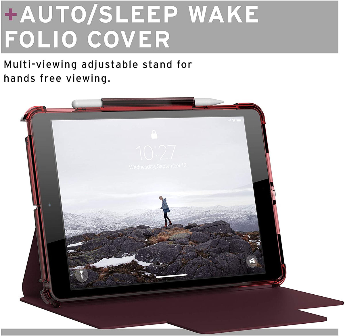 [U] by UAG Apple iPad 10.2/10.5" (7th, 8th & 9th Gen) Lucent Case - Aubergine/Dusty Rose [V] - كفر ايباد حماية عالية + ستاند + مكان للقلم