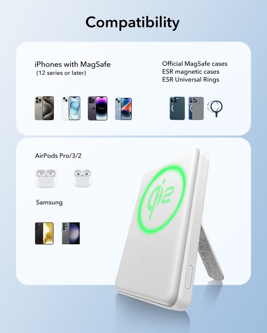 ESR Power Bank 5000mAh Qi2 MagSlim Kickstand White
