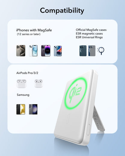 ESR Power Bank 5000mAh Qi2 MagSlim Kickstand White