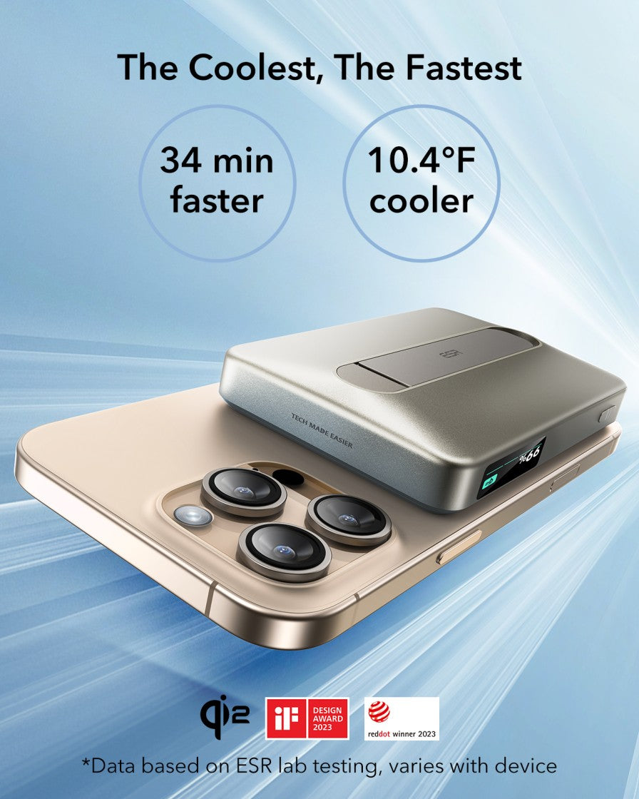 ESR Power Bank 10000mAh Qi2 MagSlim Kickstand Titanium