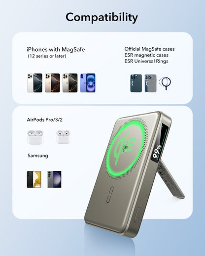 ESR Power Bank 10000mAh Qi2 MagSlim Kickstand Titanium