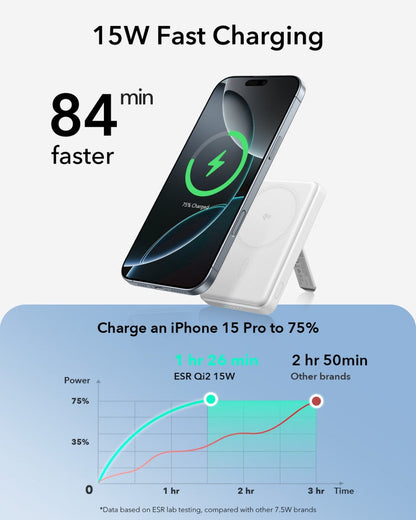 ESR Power Bank 5000mAh Qi2 MagSlim Kickstand White