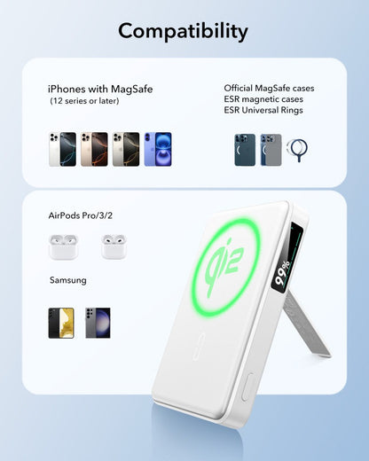 ESR Power Bank 10000mAh Qi2 MagSlim Kickstand White