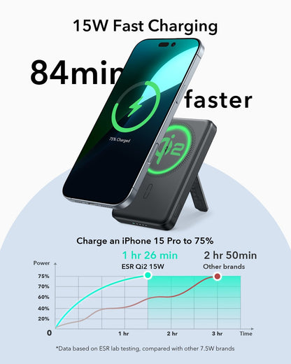 ESR Power Bank 5000mAh Qi2 MagSlim Kickstand Black