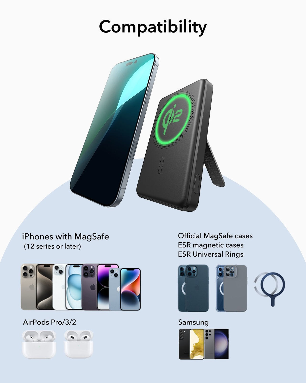 ESR Power Bank 5000mAh Qi2 MagSlim Kickstand Black