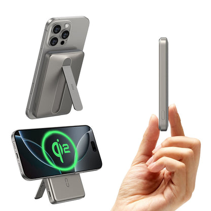 ESR Power Bank 5000mAh Qi2 MagSlim Kickstand Titanium [V] - بطارية متنقلة ماغ سيف ستاند نحيفة + شحن سماعة ابل - منفذ تايب سي - سعة 5000 ملي أمبير - كفالة 24 شهر