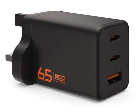 UAG Wall Charger SRGE 65W 3Port UK - Black [V] - بلاك شاحن حائط - فتحتين تايب سي - فتحة يو اس بي - قوة 65 واط - كفالة 12 شهر