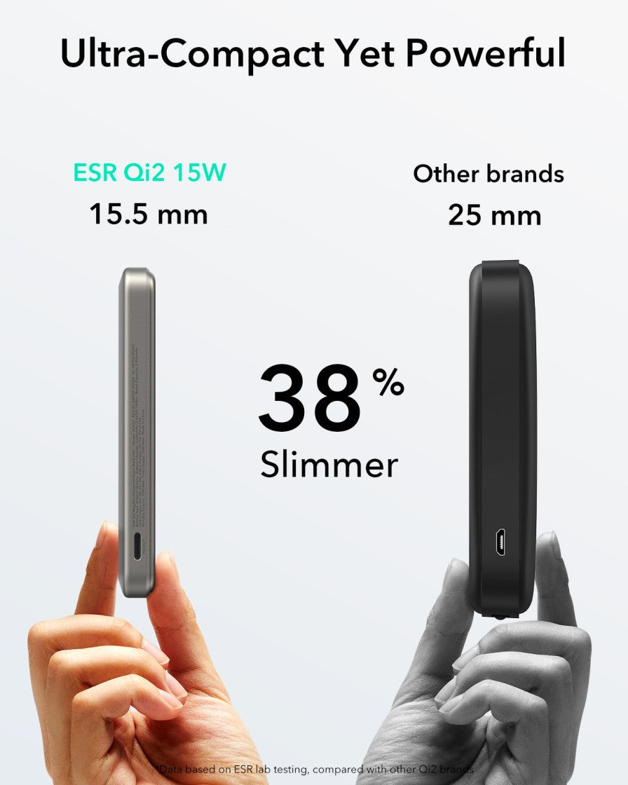 ESR Power Bank 5000mAh Qi2 MagSlim Kickstand Titanium [V] - بطارية متنقلة ماغ سيف ستاند نحيفة + شحن سماعة ابل - منفذ تايب سي - سعة 5000 ملي أمبير - كفالة 24 شهر
