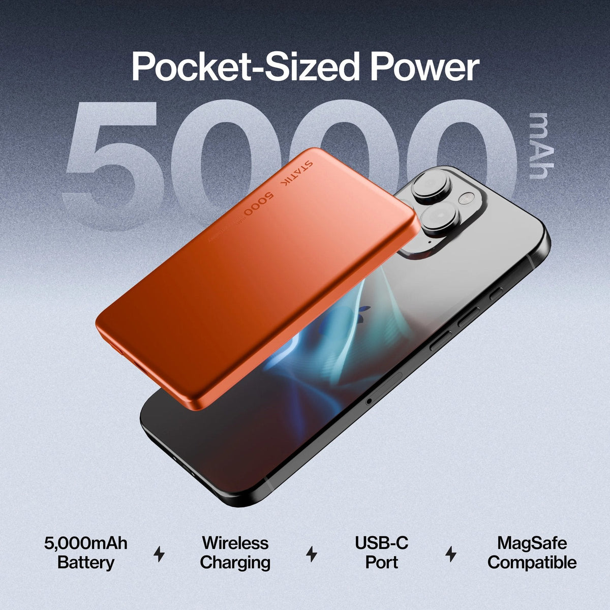 Statik MagSafe Power Bank with Semi-Solid Electrolyte Technology V2 5000mAh Orange