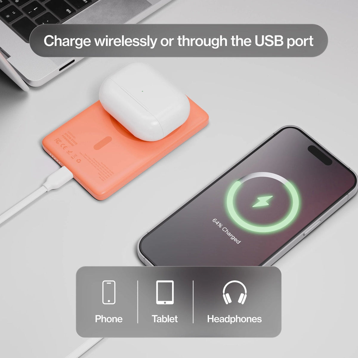 Statik MagSafe Power Bank with Semi-Solid Electrolyte Technology V2 5000mAh Orange