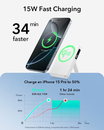 ESR Power Bank 10000mAh Qi2 MagSlim Kickstand White