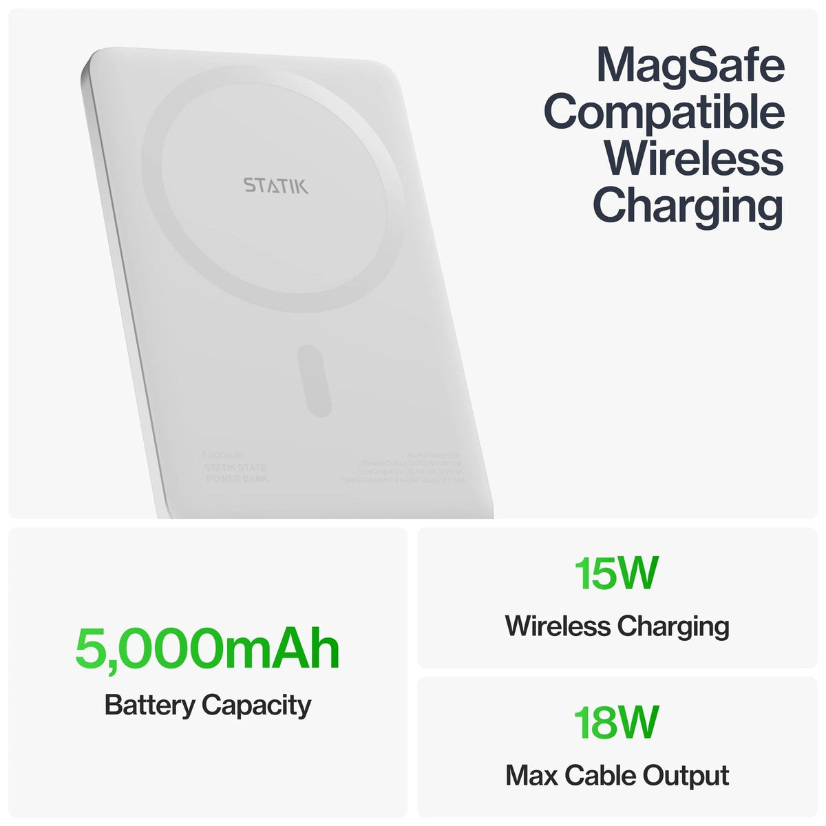 Statik MagSafe Power Bank with Semi-Solid Electrolyte Technology V2 5000mAh White